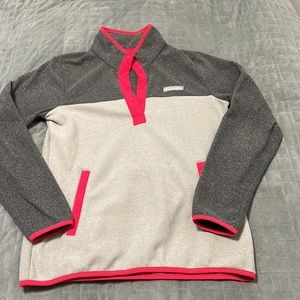 Columbia Fleece Sweatshirt, Colorblock, Pockets, Pink, Gray, Size S